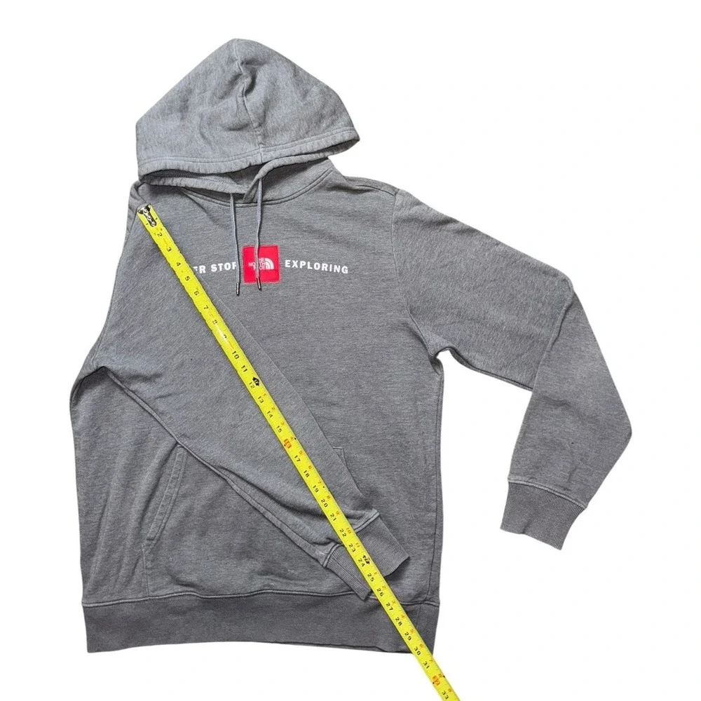 The‎ North Face Mens Gray Red Never Stop Exploring Logo Hoodie/Sweatshirt Sz L